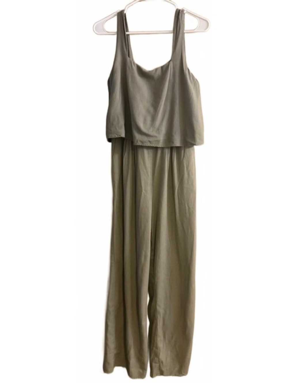 Gilli Olive Green Sleeveless Popover Jumpsuit Linen blend square neck size med